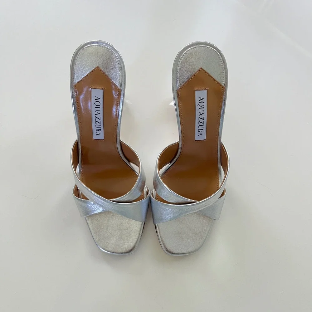 Aquazzura 10th Anniversary Yes Darling 95 Mule in Silver - Picture 3 of 13